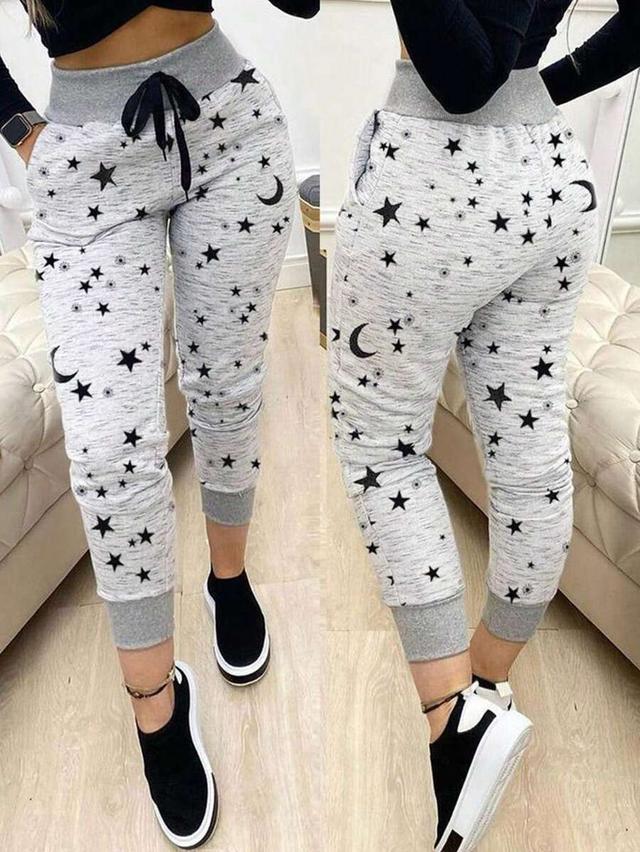 light grey graphic print drawstring casual sweatpants