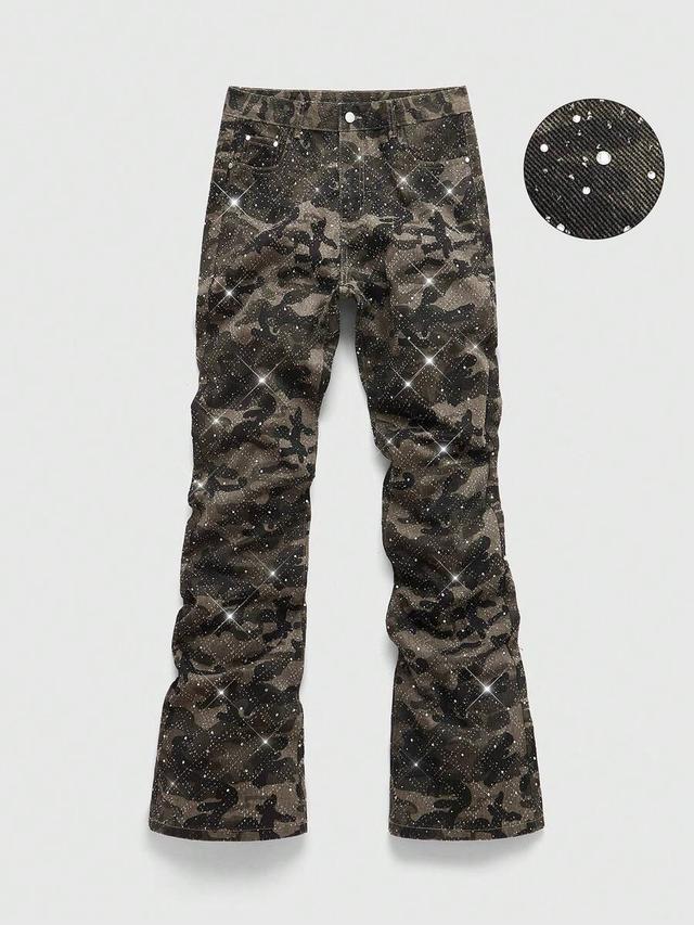 sparkling diamond layered flare camouflage jeans