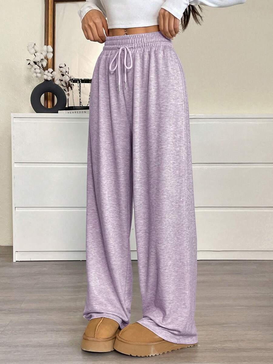 purple wide-leg loose drawstring casual sweatpants