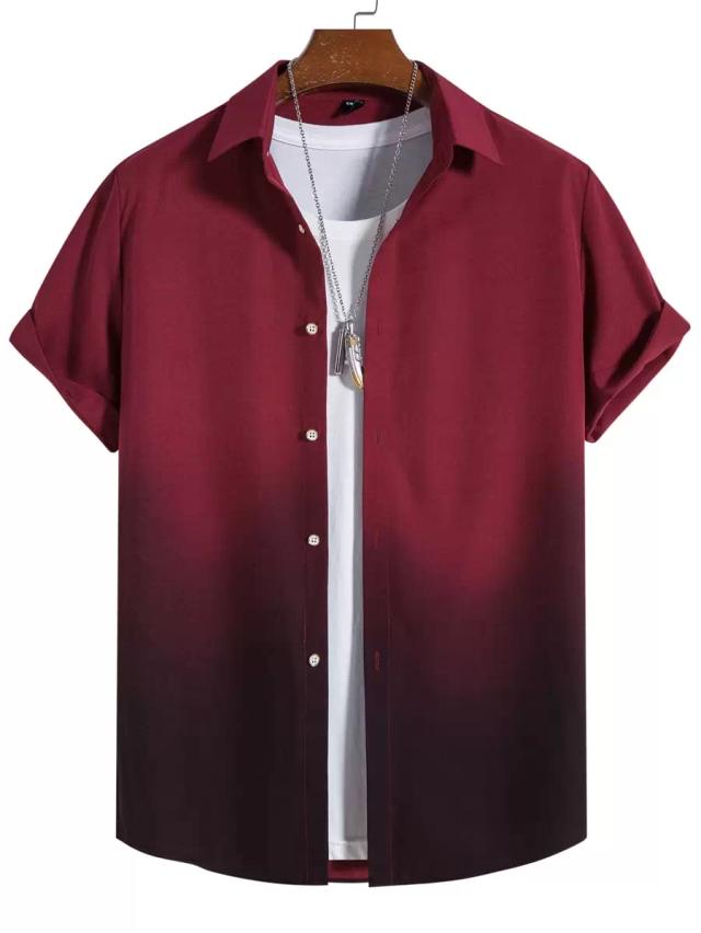 burgundy ombre short sleeve casual button up shirt