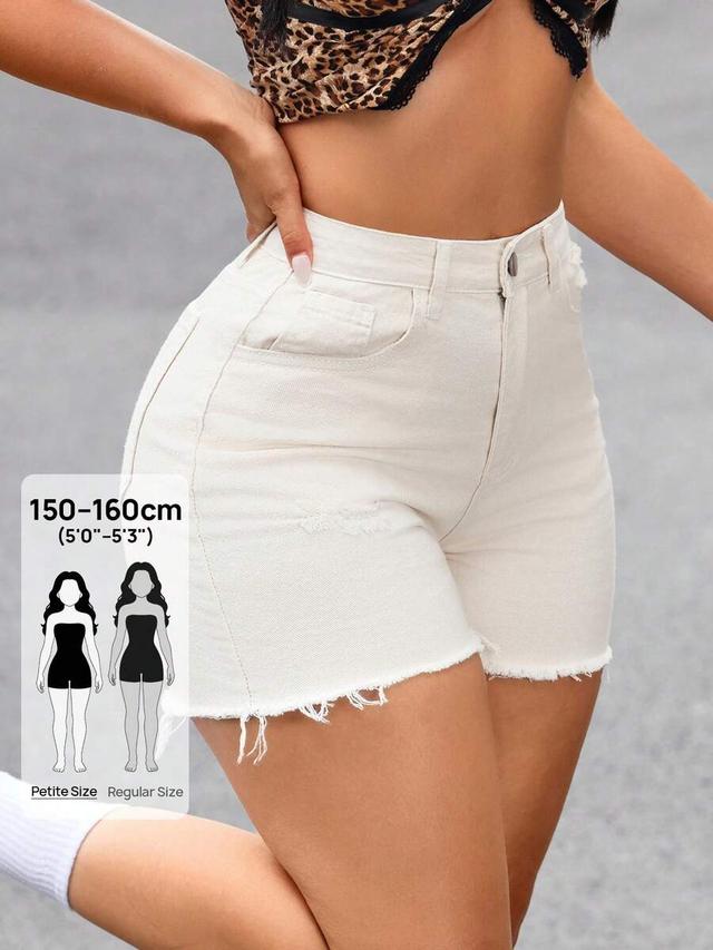 solid color high waisted frayed hem denim shorts