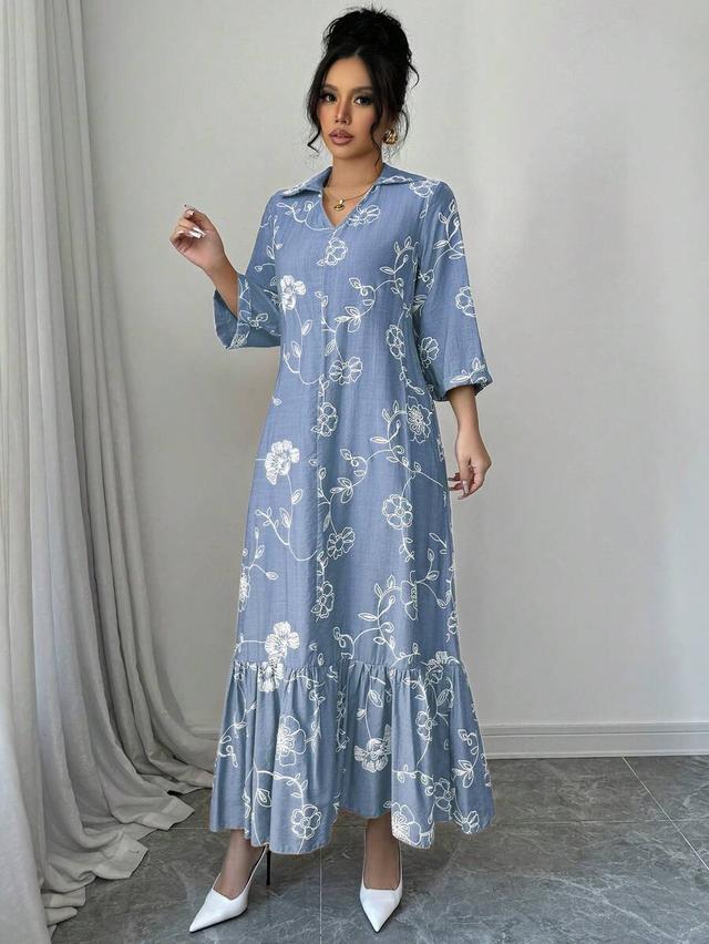modelyn elegant floral embroidery long dress autumn