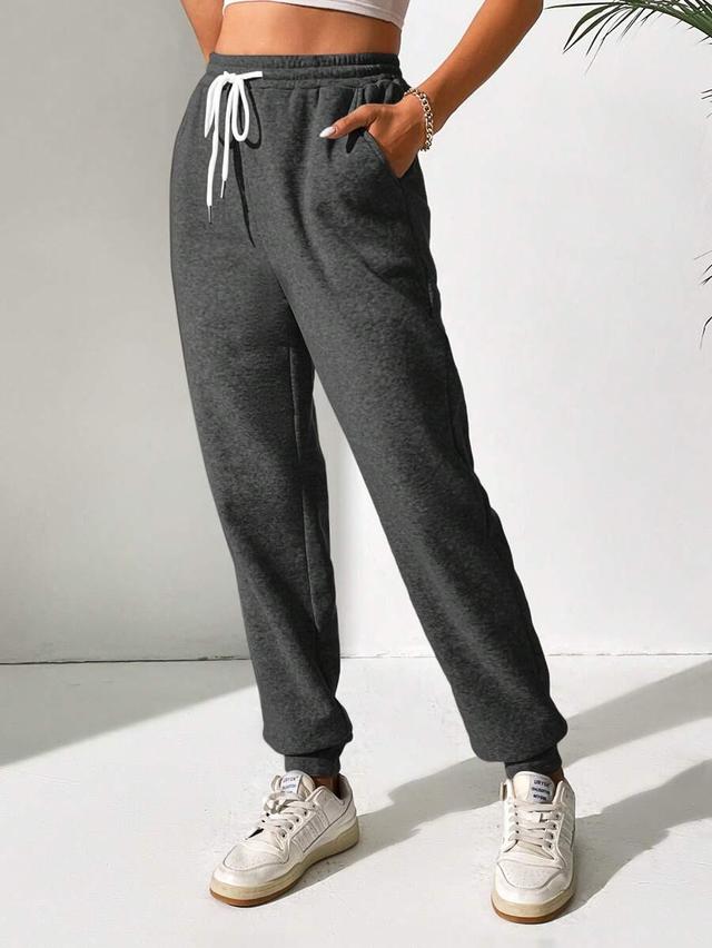 solid grey casual drawstring waist sweatpants
