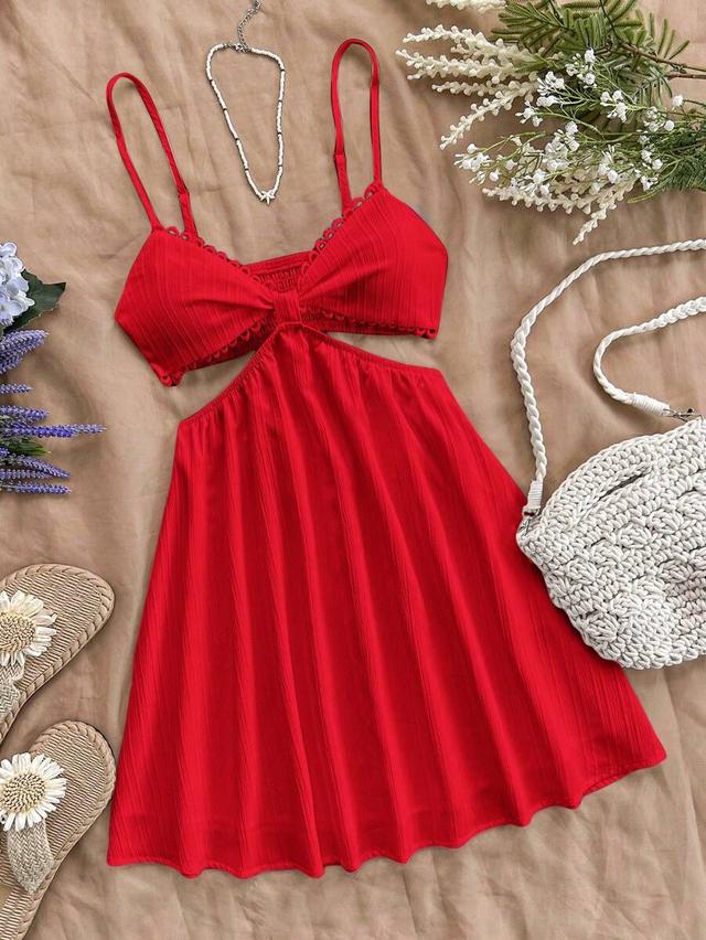 red ribbed cut-out mini dress
