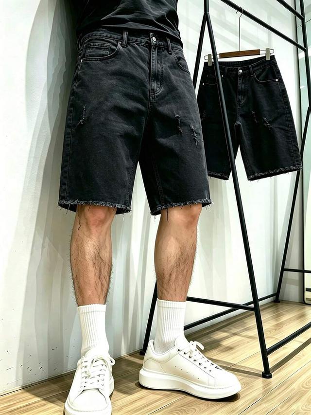 black washed distressed stretch denim shorts