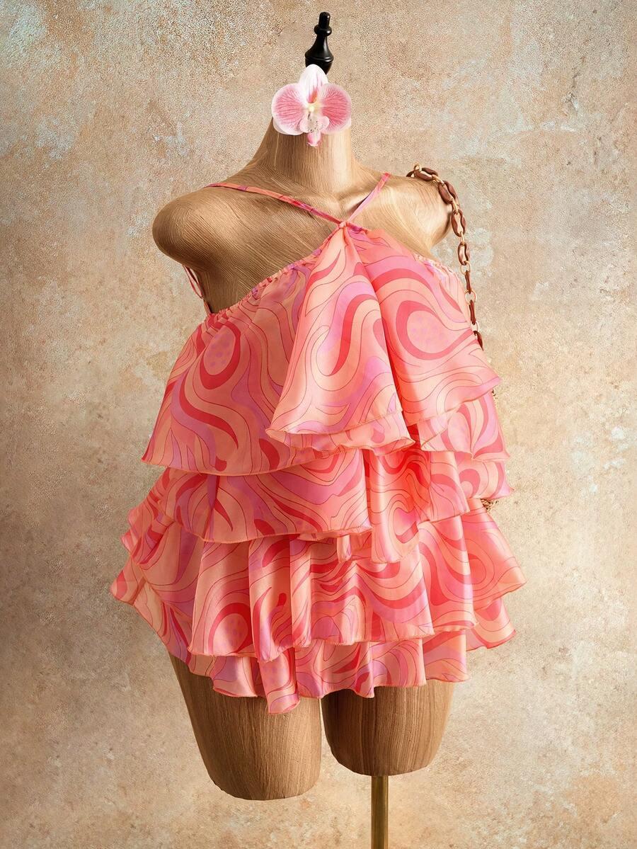 mistrie women's summer vacation ruffle trim backless dress