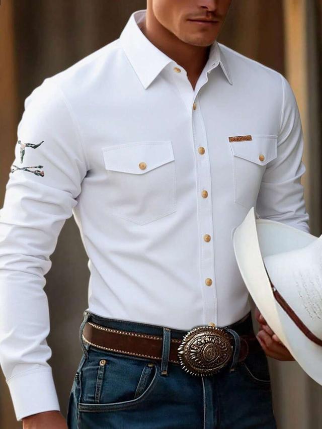 white western cowboy long sleeve shirt with gold buttons