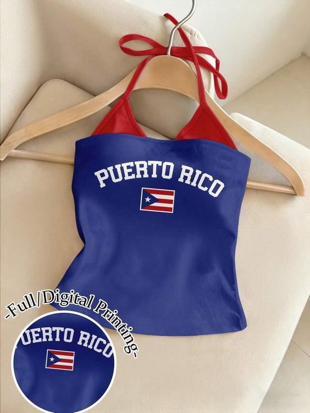 puerto rico print halter neck tube top