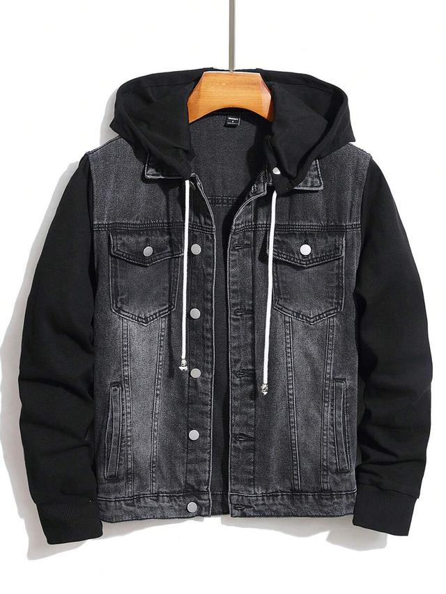 men's button front denim hoodie jacket
