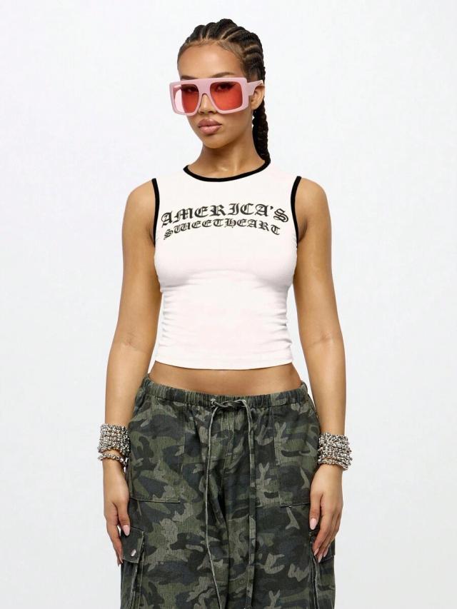 americas sweetheart gothic script ringer tank top