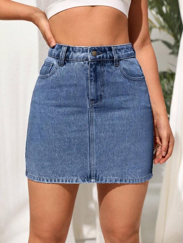 classic blue denim mini skirt