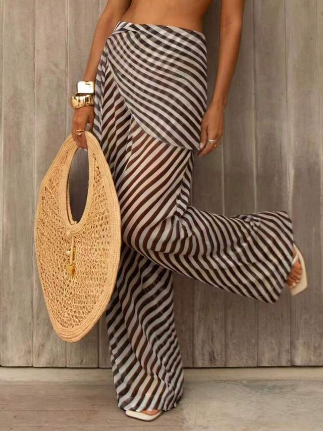 sheer zebra stripe tie-up vacation pants
