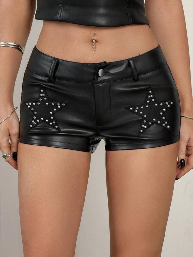 black star rivet pu leather low rise shorts
