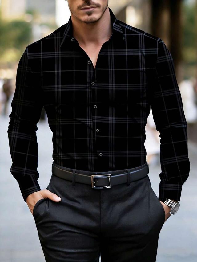 black men's formal business commuter plaid shirt