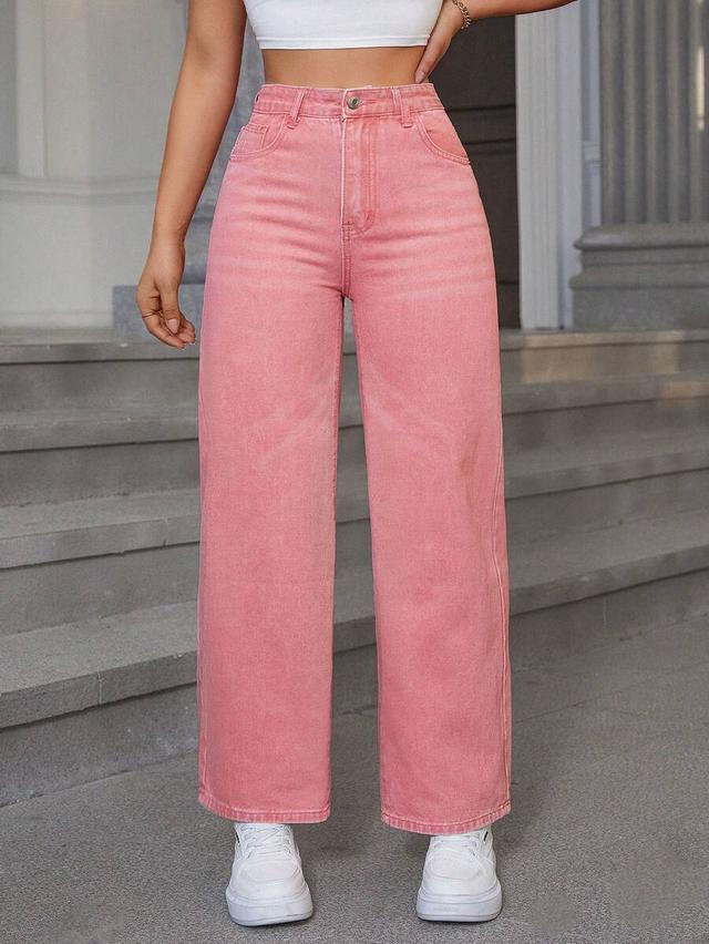 solid high waist wide leg pink denim jeans