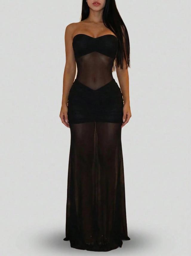 sedessea women's fashionable elegant sexy mesh patchwork slip dress