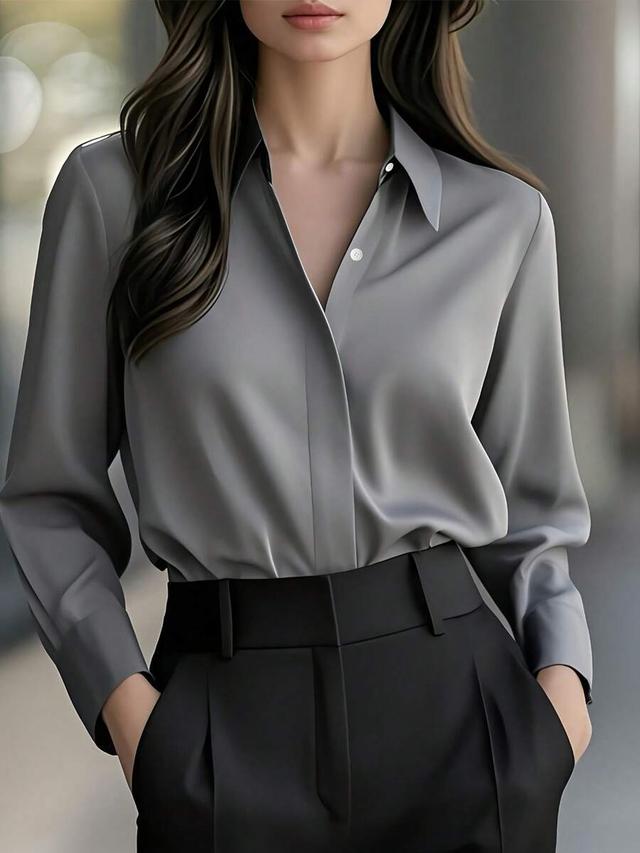 women's elegant solid color long sleeve shirt