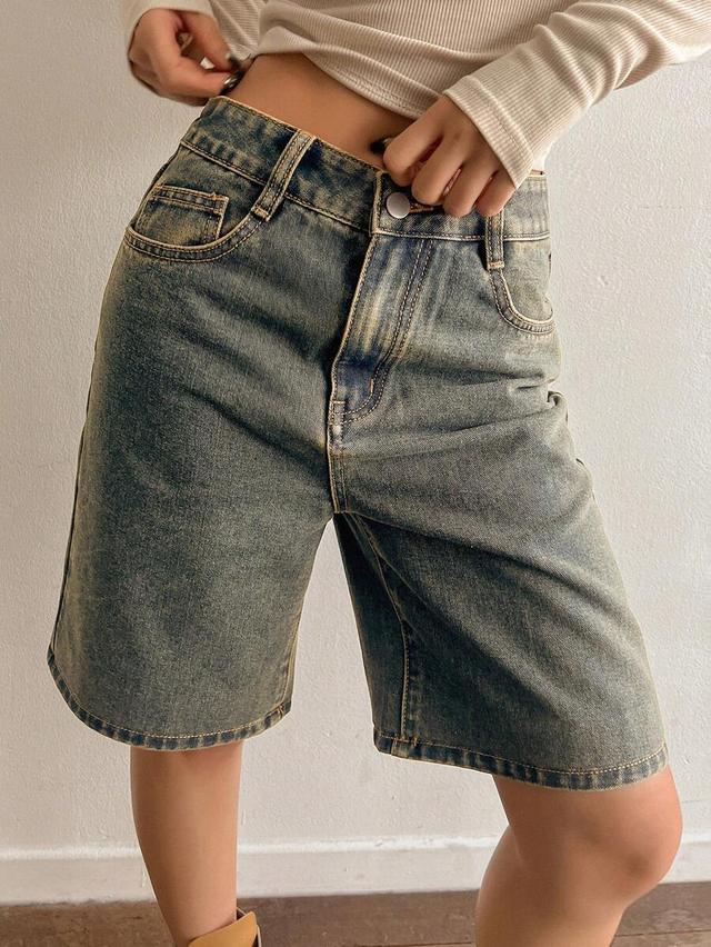 vintage wash denim bermuda shorts