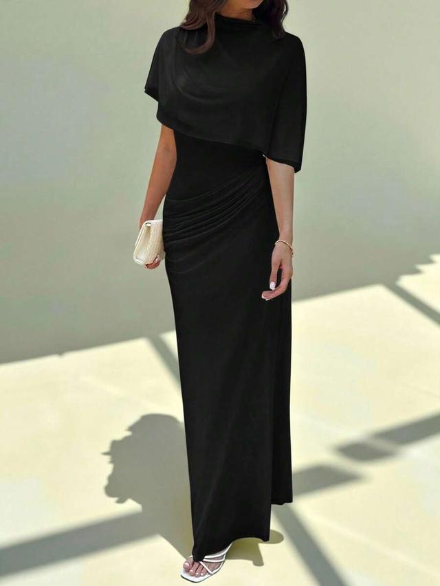 elegant minimalist black multilayer ruffle long dress