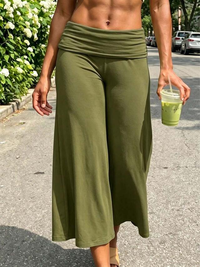 olive green fold over high waist culotte capri pants