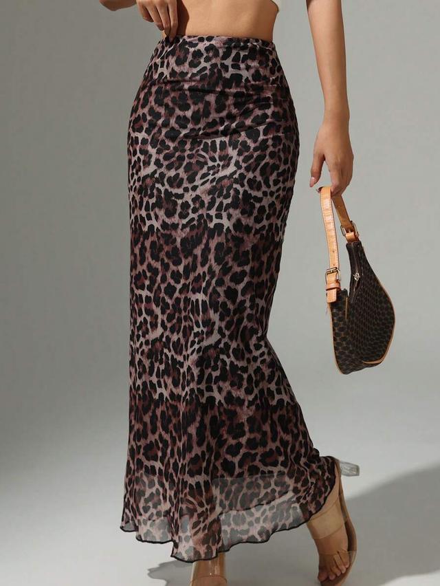 leopard print casual midi skirt