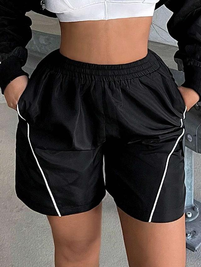 black and white color block athletic shorts