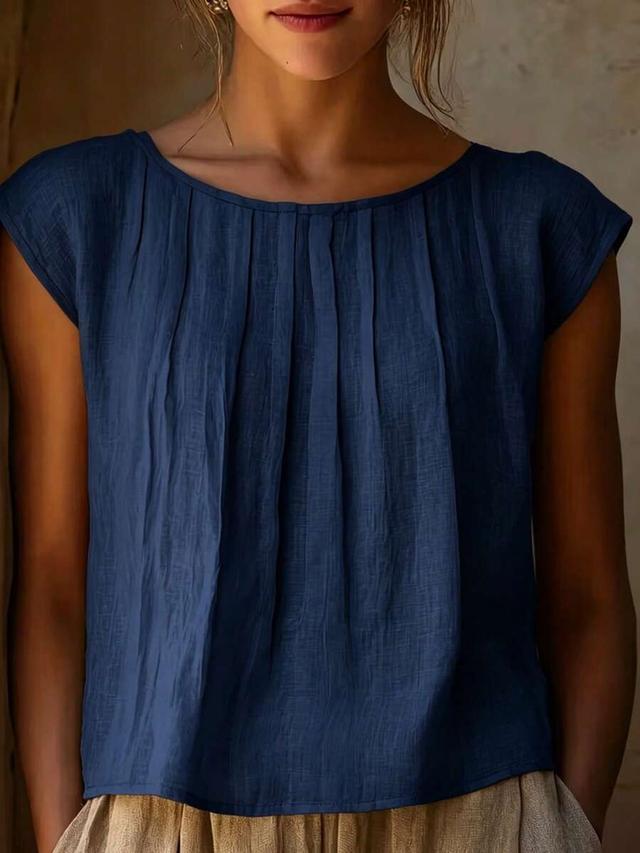 women's elegant pleated chest design blue blouse