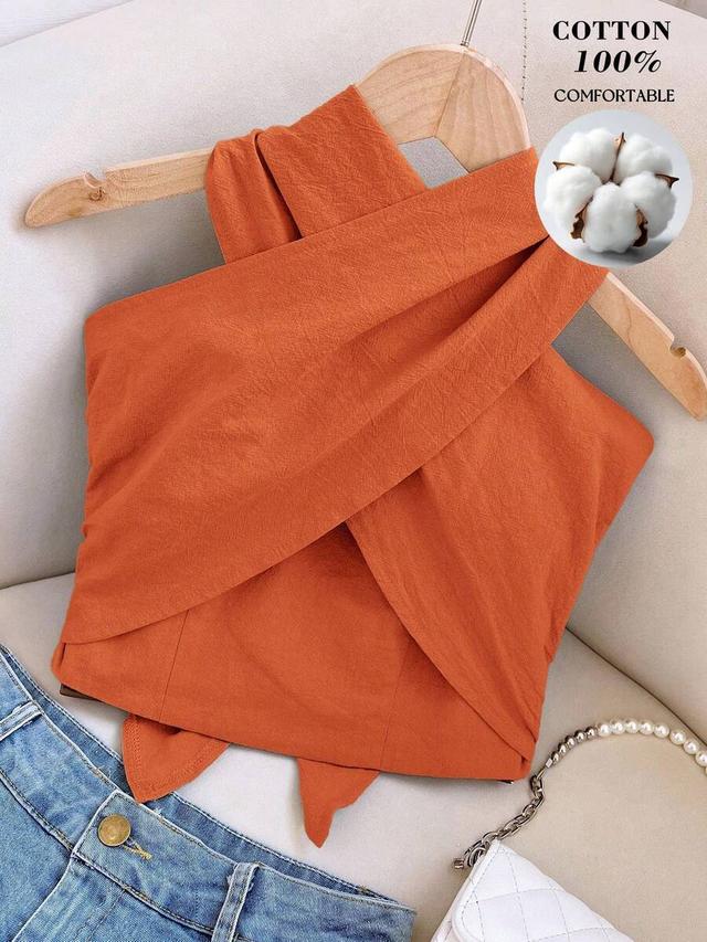 rust orange cotton backless halter tank top