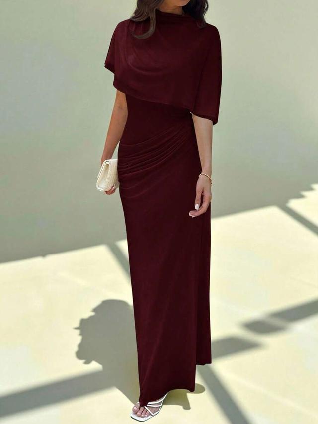 burgundy elegant long dress with ruffle detail