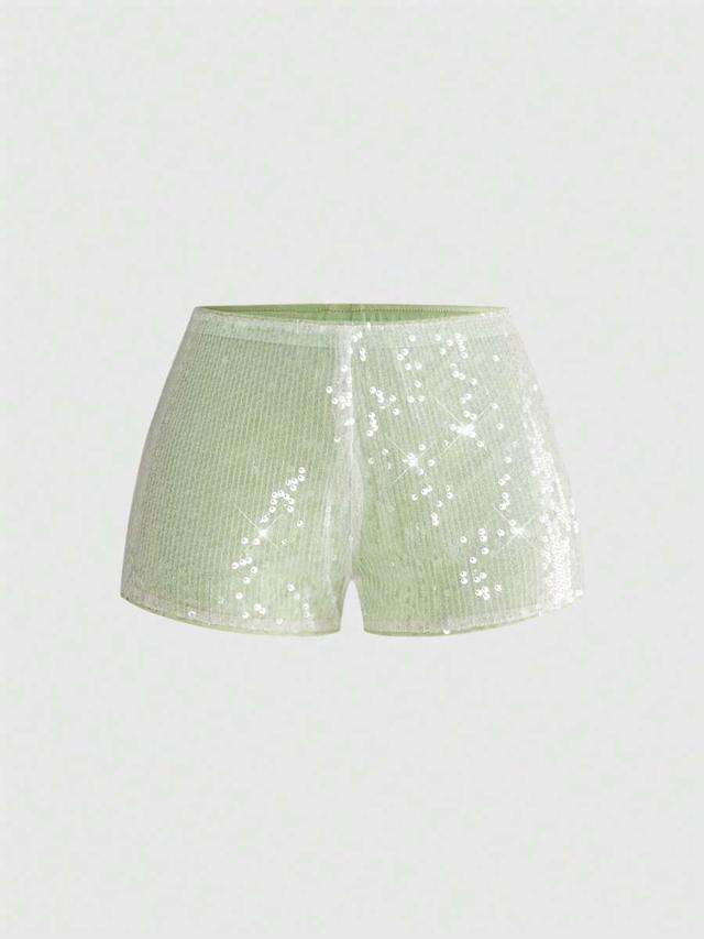 light green sequin glitter mini shorts