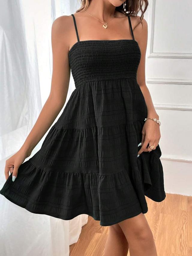 solid black cami tiered mini dress