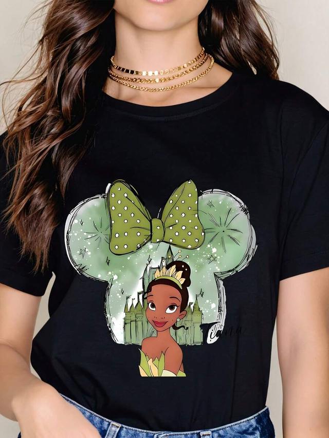 tiana princess minnie mouse ears black graphic t-shirt