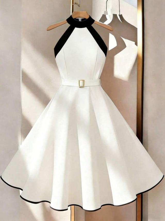 franclia women's black and white color block a-line dress