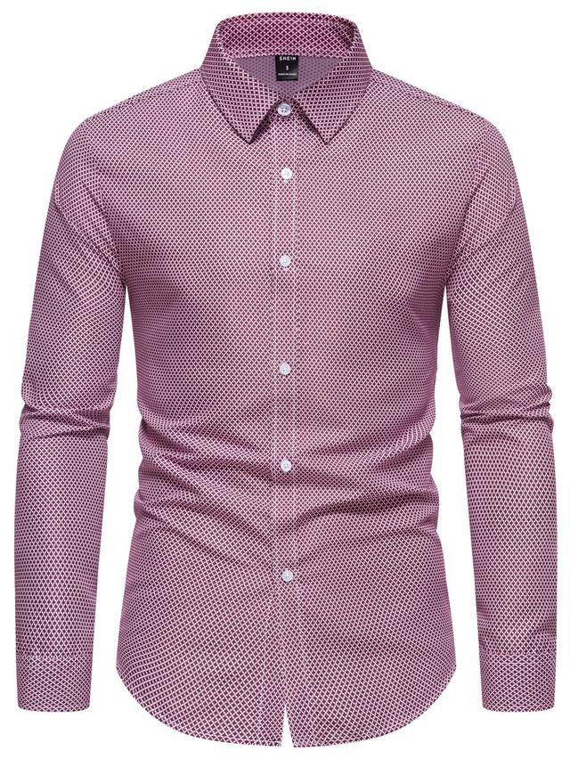 maroon geometric print long sleeve collar shirt