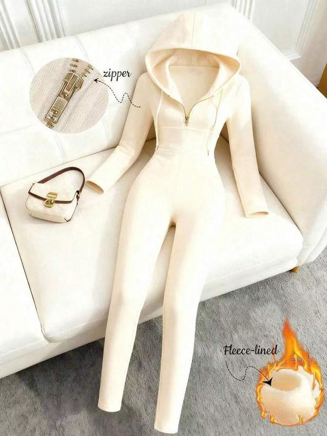off-white thermal-lined zip-up hooded bodycon jumpsuit
