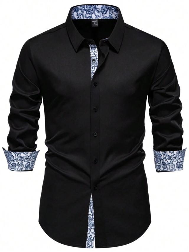 black long sleeve shirt with floral contrast trim
