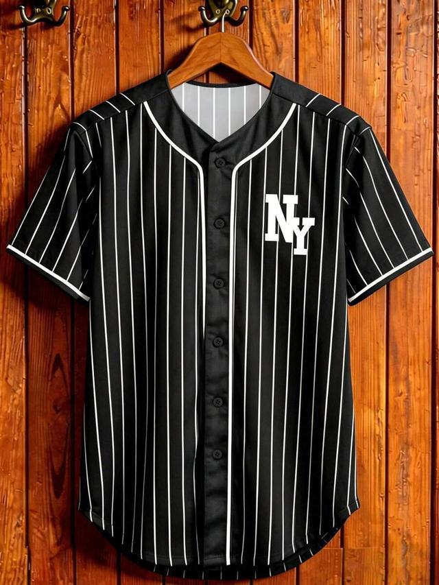 aesthetic post men's casual striped baseball shirt