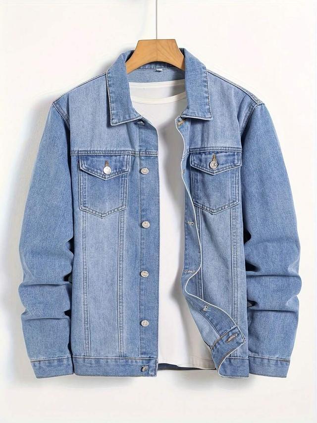 light blue textured denim trucker jacket