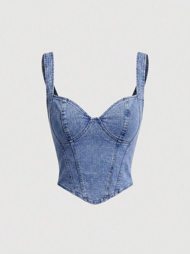 blue acid wash denim corset camisole vest