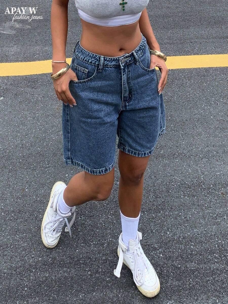casual blue denim bermuda shorts with pockets