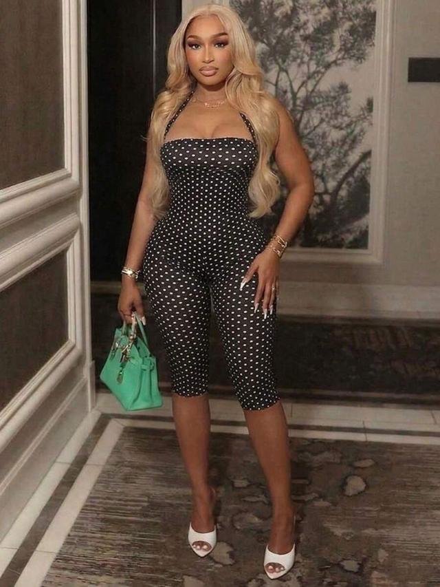 polka dot halter neck capri jumpsuit