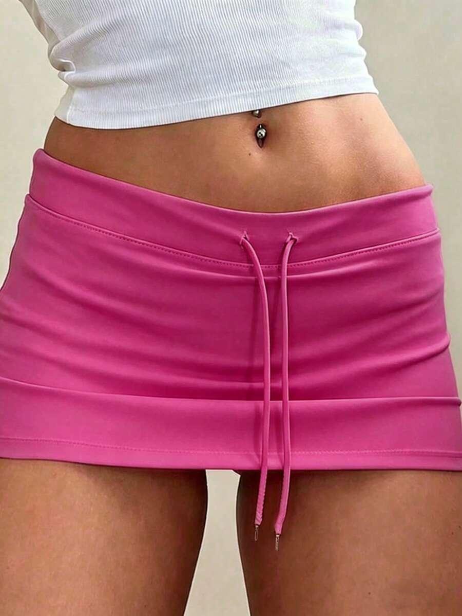 inawly solva pink drawstring waist mini skirt