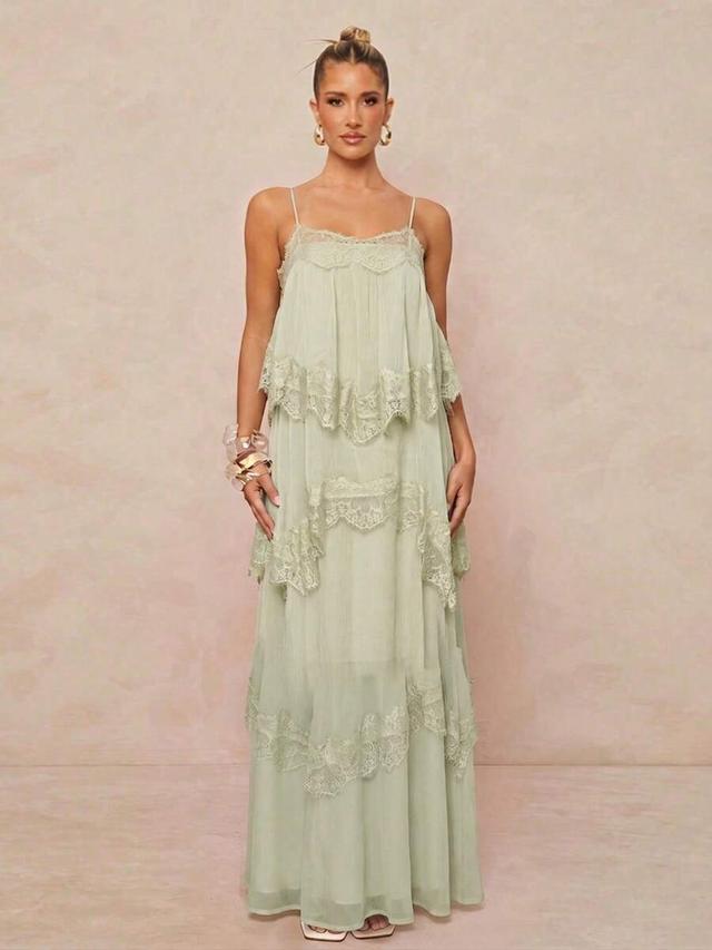 sage green tiered lace maxi dress