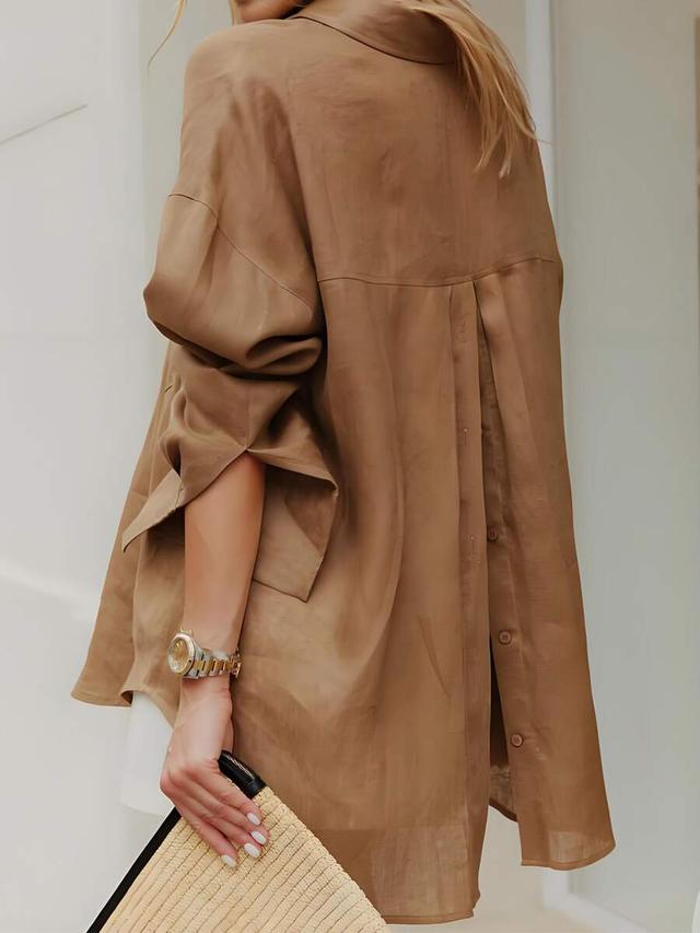 women's long sleeve button-up shirt in spring brown