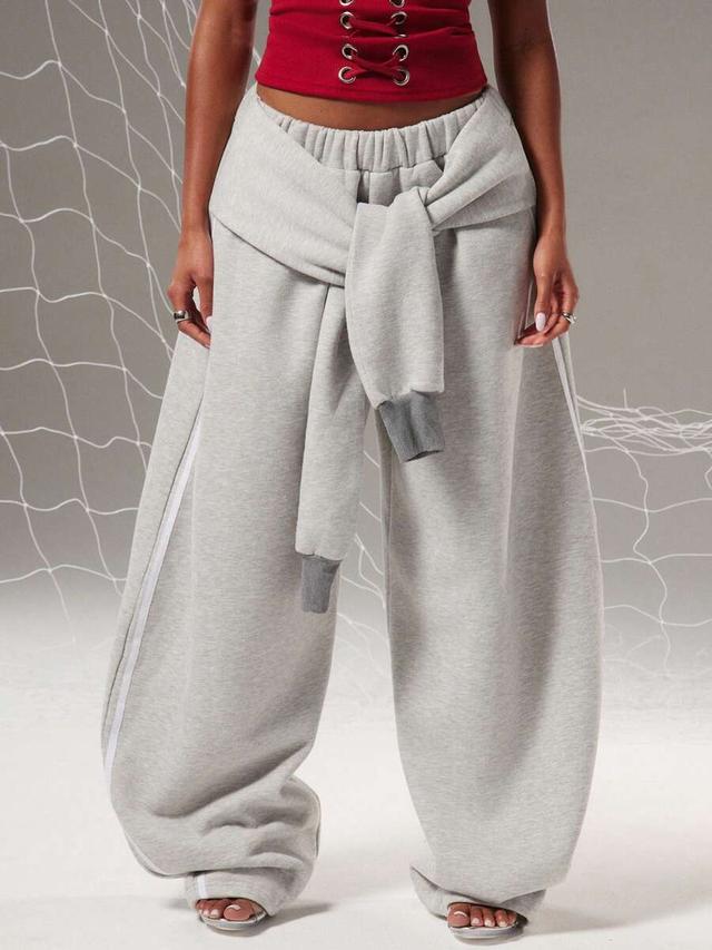 oversized heathered grey sweatpants with tie front detail