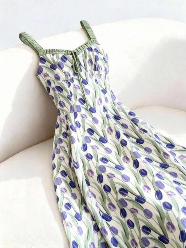gloweve tulip print floral sleeveless summer vacation dress
