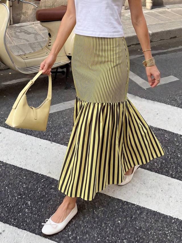 serisse women's casual commuter striped patchwork skirt