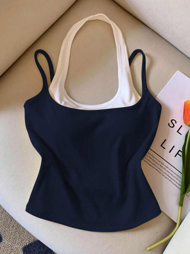 two-tone ribbed fitted tank top