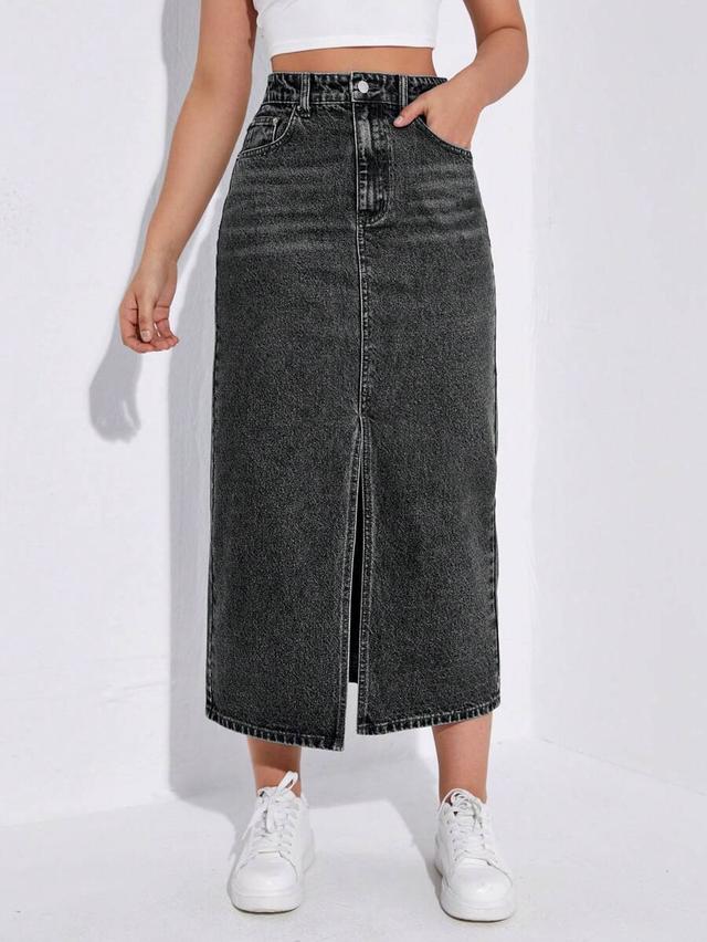 solid color simple daily wear denim skirt