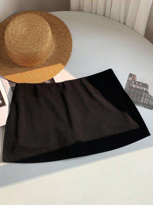 black side slit hem bodycon mini skirt